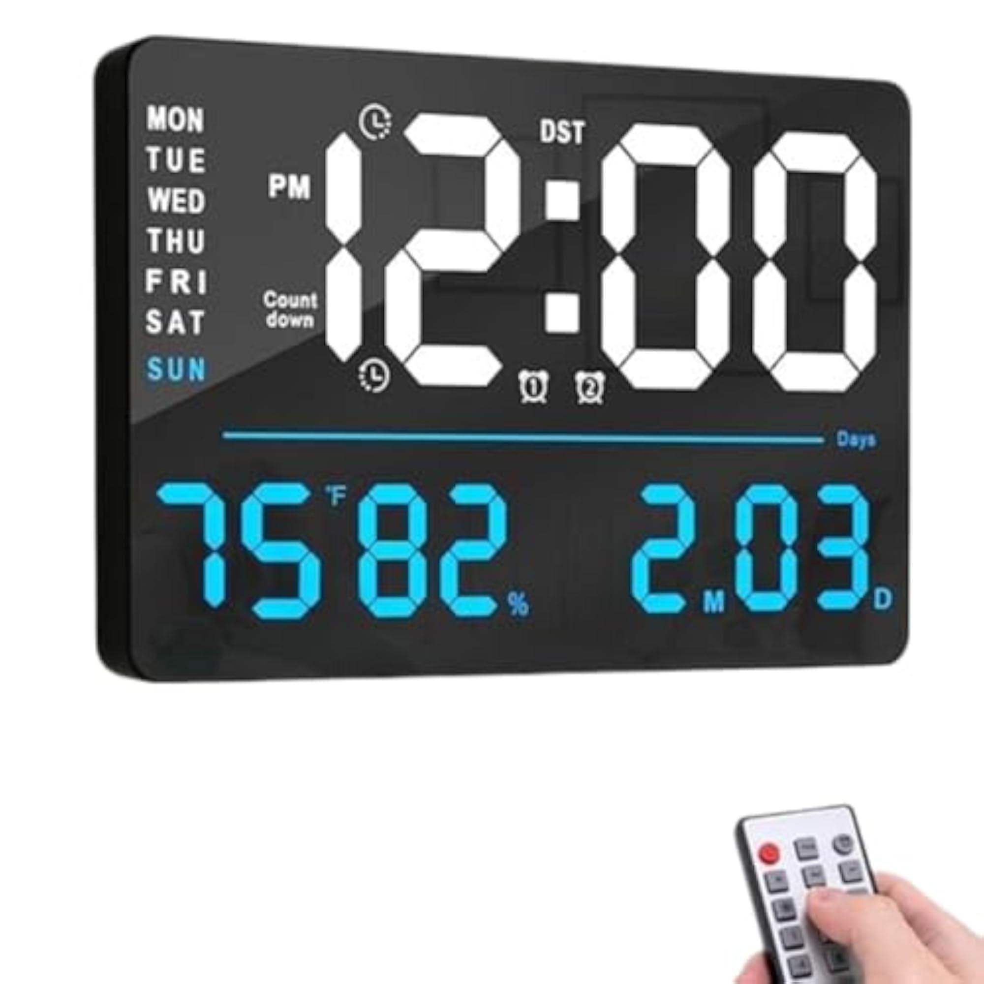 LED Wall Clock with Remote Control and Large Display